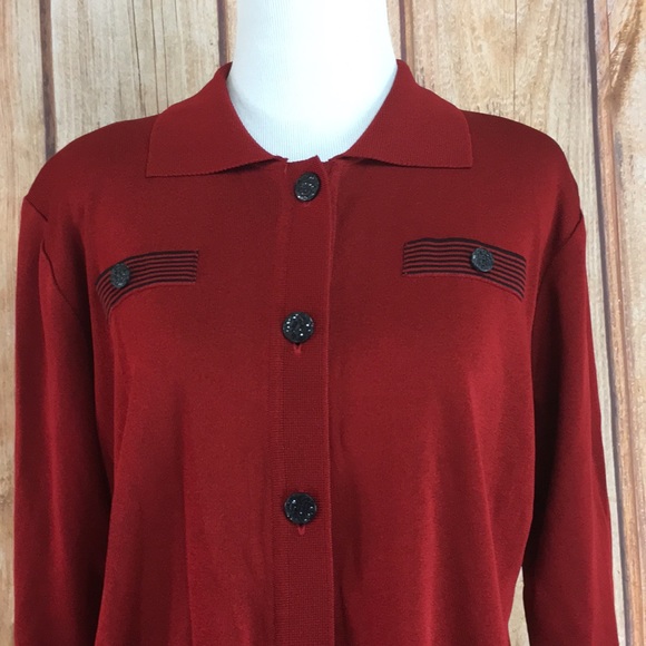 ☮️MISOOK Red/Black Button up Cardigan sz M Petite - Picture 4 of 8